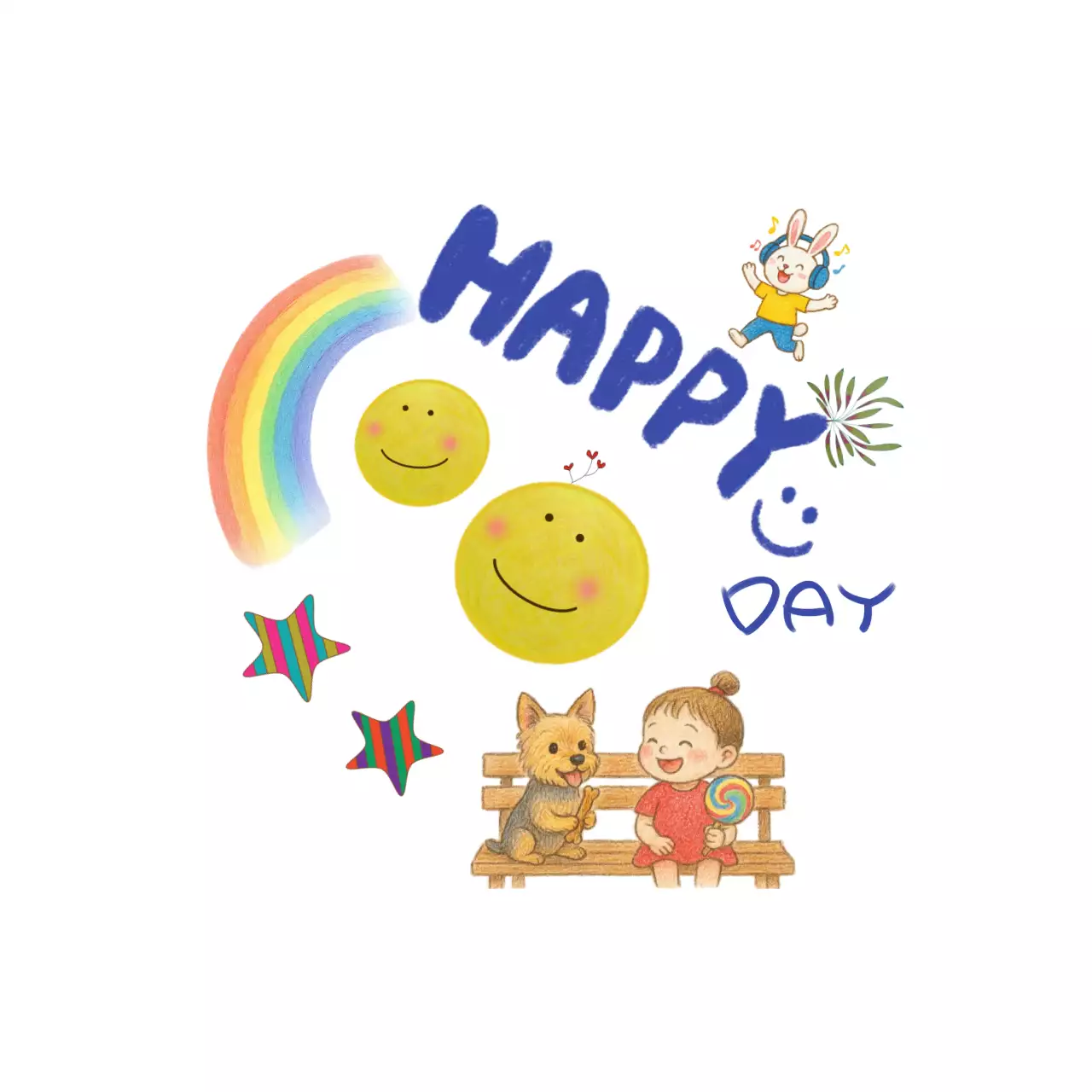 무지개 빛 귀여운 HAPPY DAY 스티커