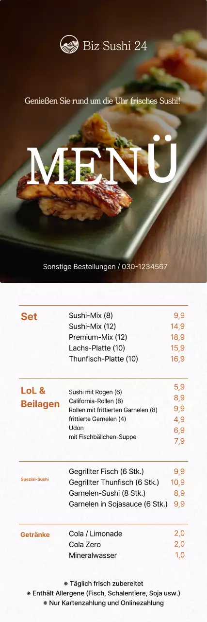 Werbung für ein ansprechendes grünes Sushi-Menü