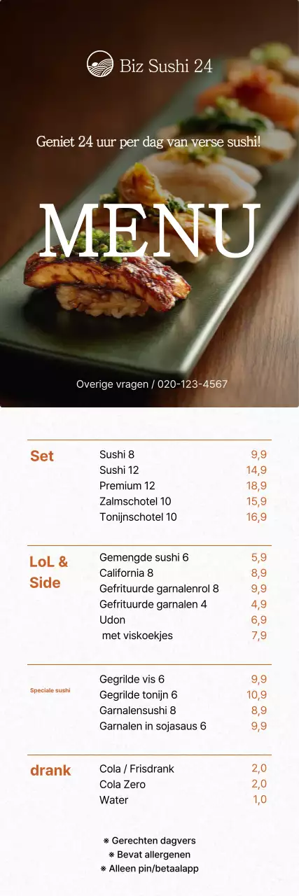 Promotie van een aantrekkelijk, groen sushimenu