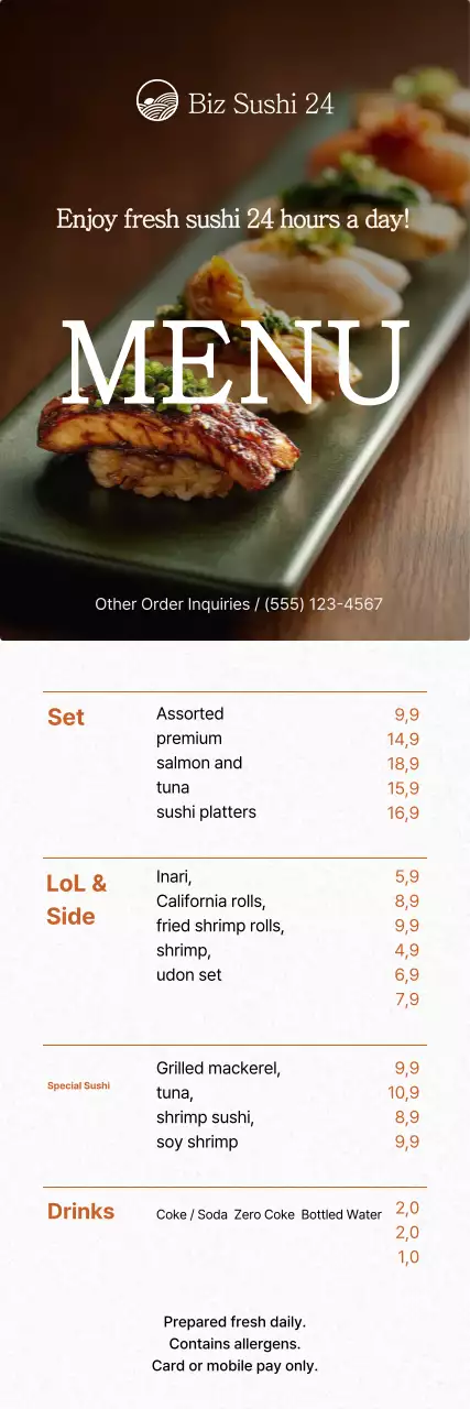 Promosi menu sushi hijau yang rapi