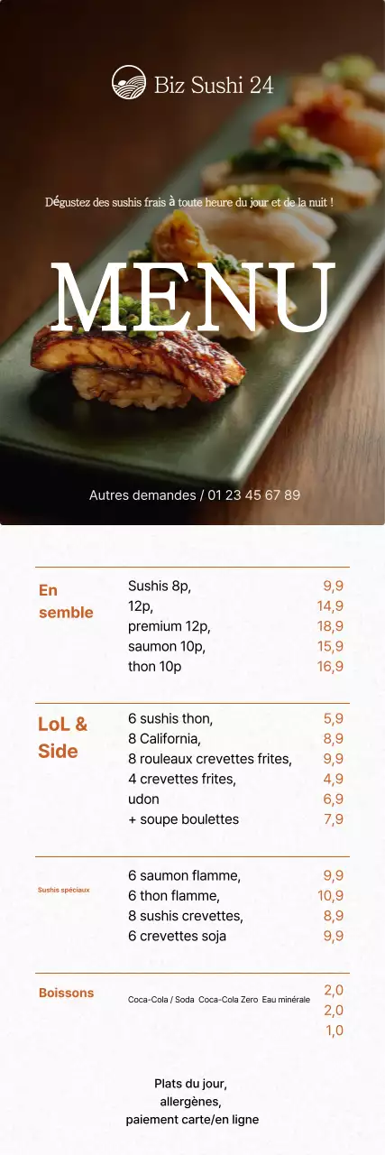 Promotion d'un menu de sushis vert soigné