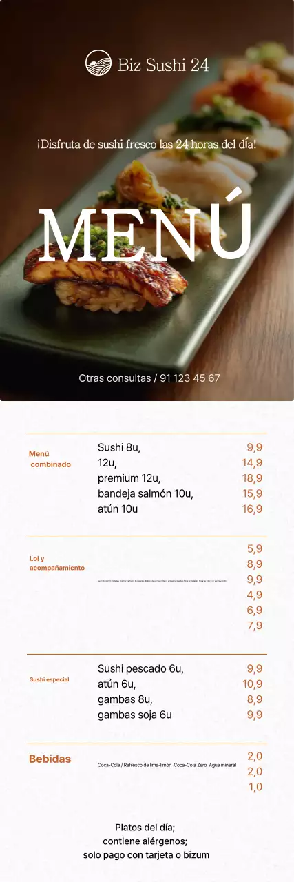 Promoción de un menú de sushi verde y cuidado