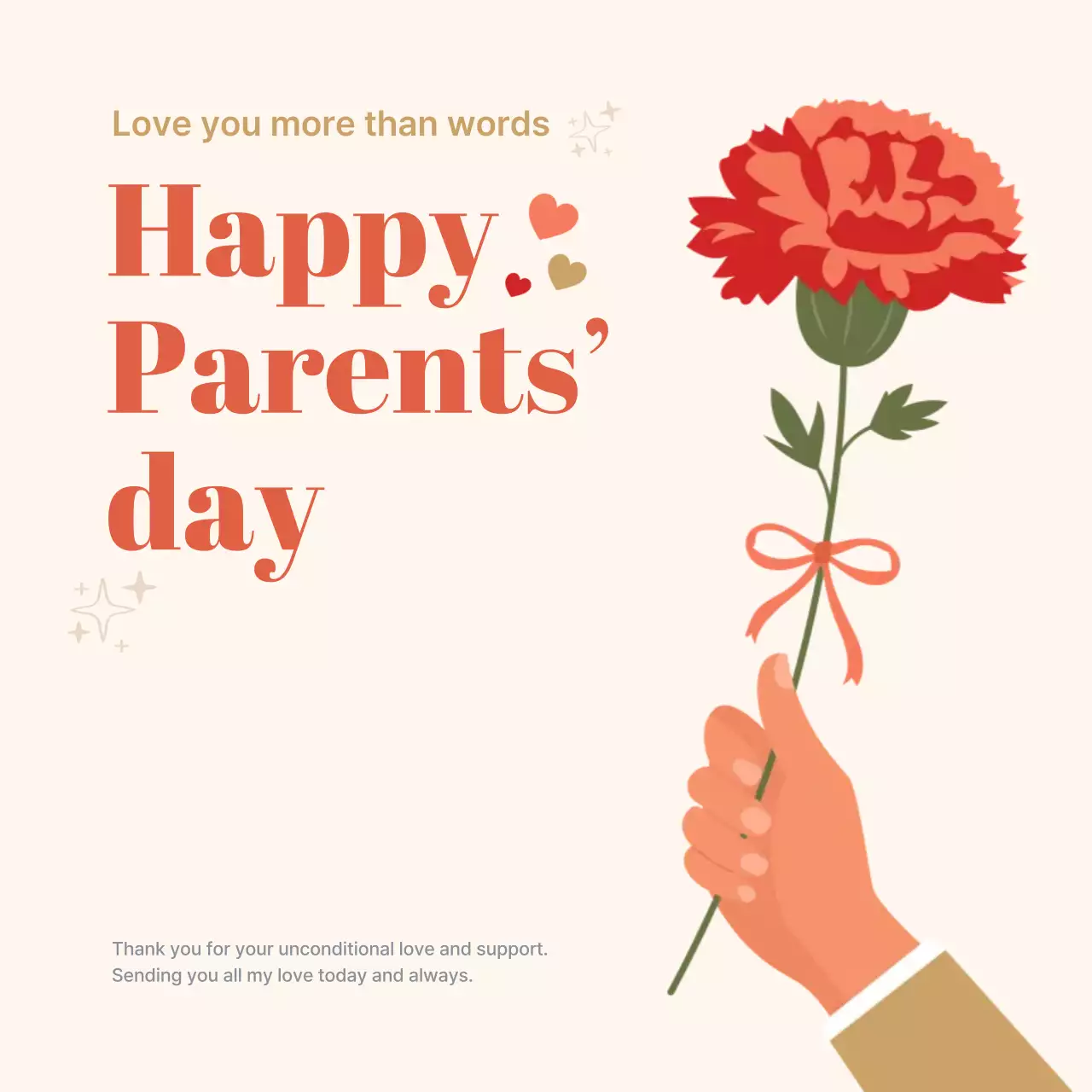 Pesan ucapan terima kasih Hari Orang Tua yang sederhana berwarna krem.