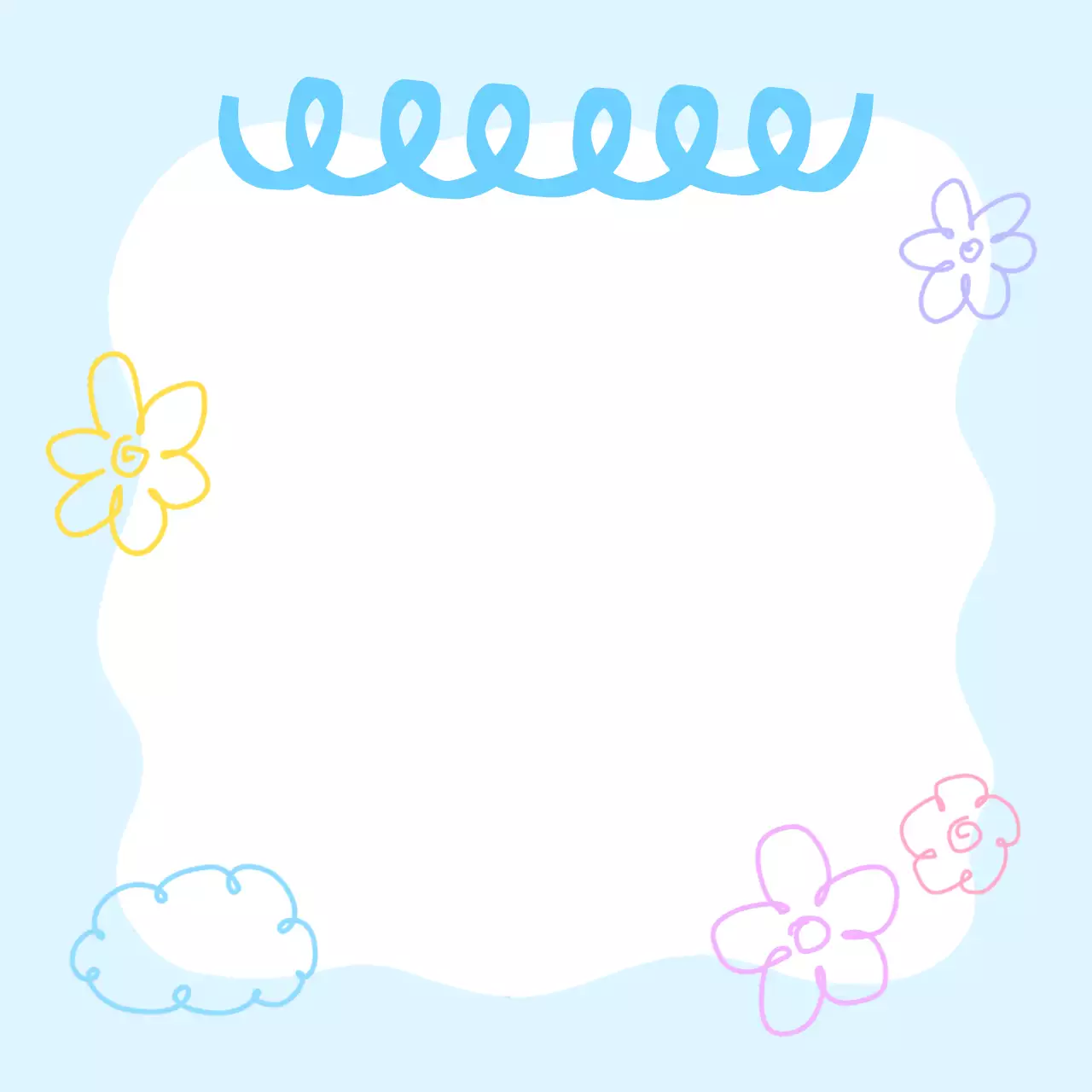 파란색 아기자기한 꽃과 구름 프레임