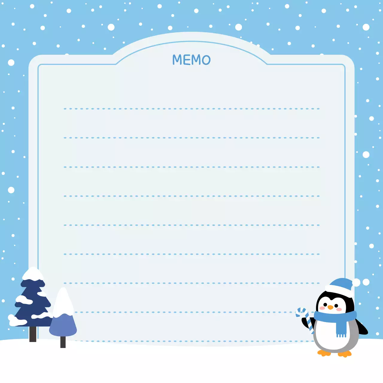 파란색 아기자기한 겨울 펭귄 쪽지