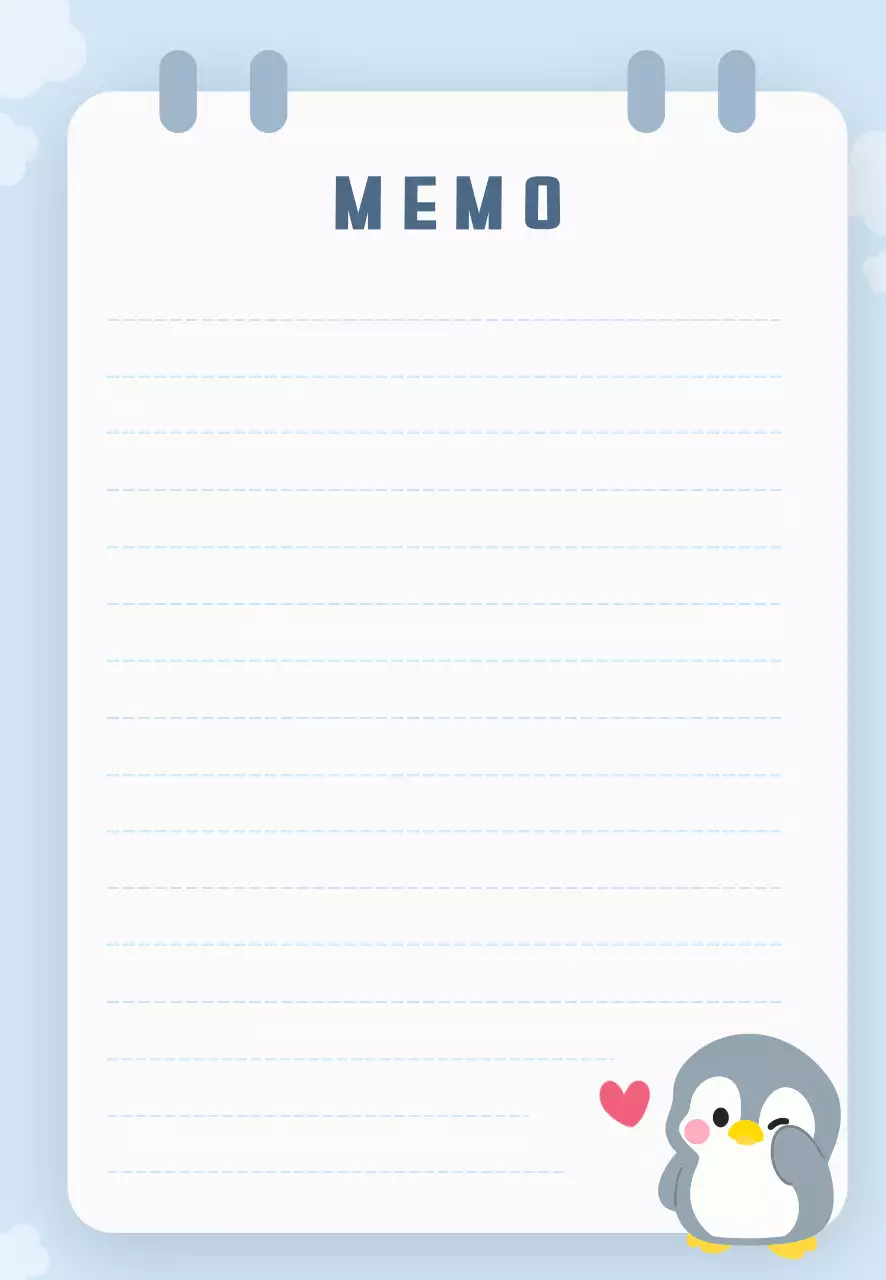 하늘색 아기자기한 펭귄 노트