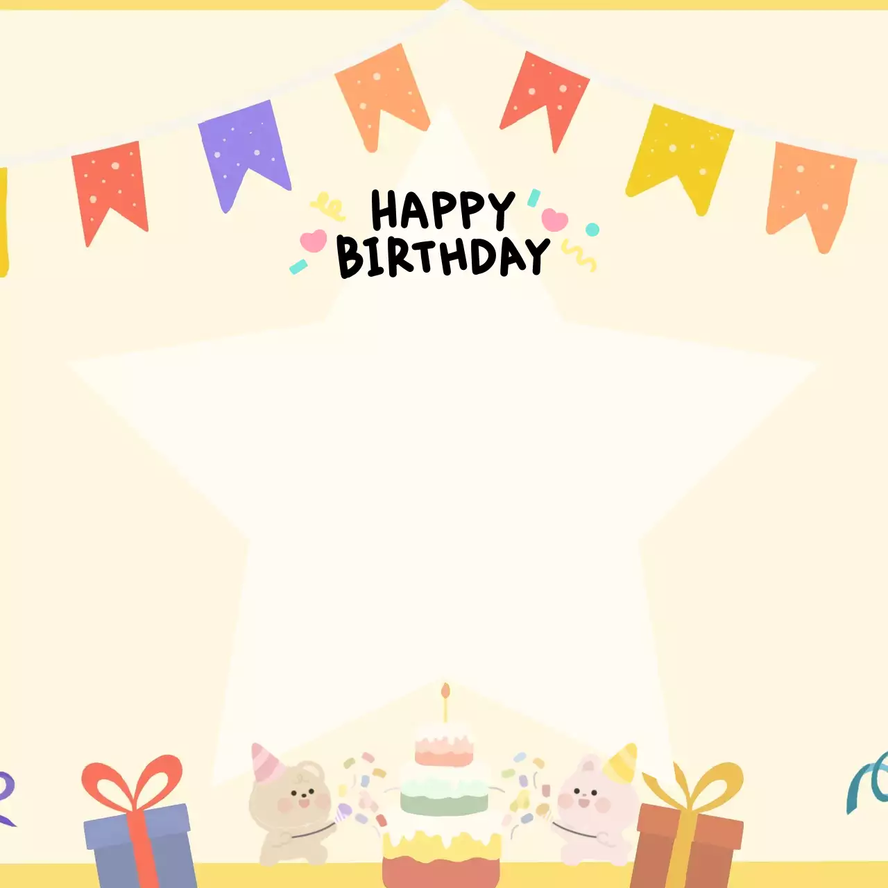 노랑 아기자기한 생일 축하 엽서