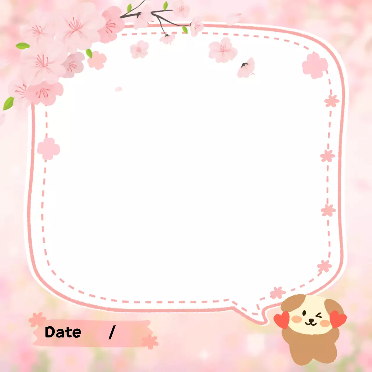 분홍색 아기자기한 봄꽃 말풍선 메모