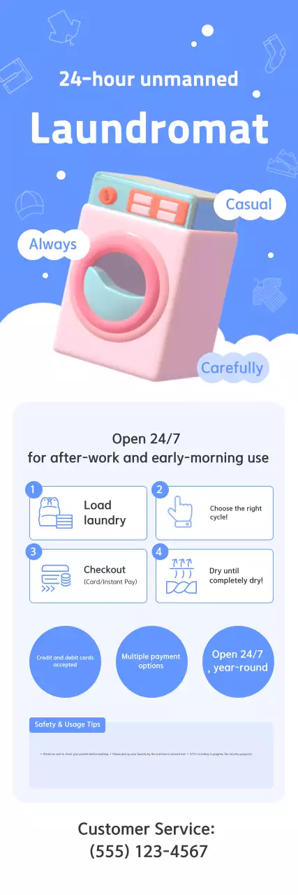 Khuyến mãi giặt ủi tự phục vụ màu xanh da trời sạch sẽ