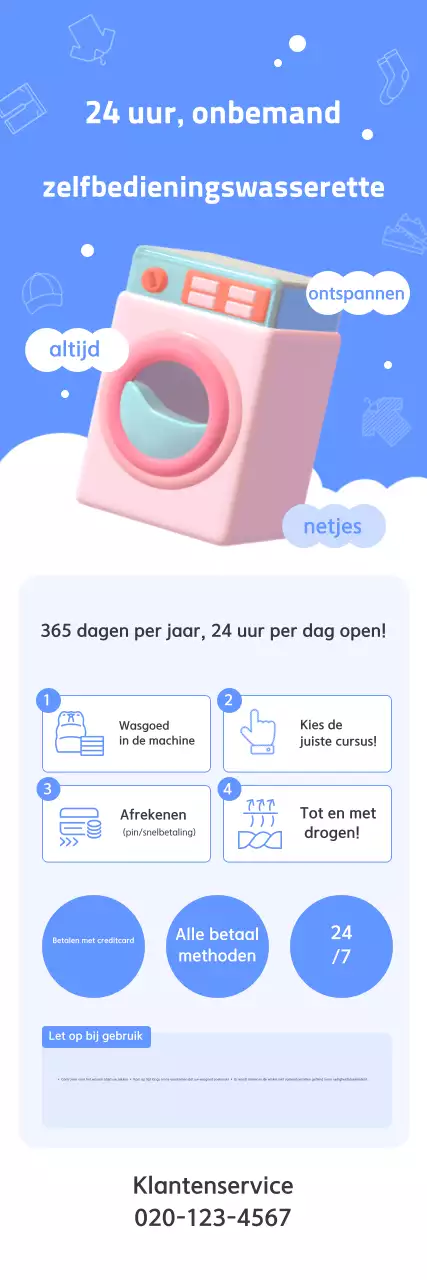 Sky blue neat self-service laundry promotion