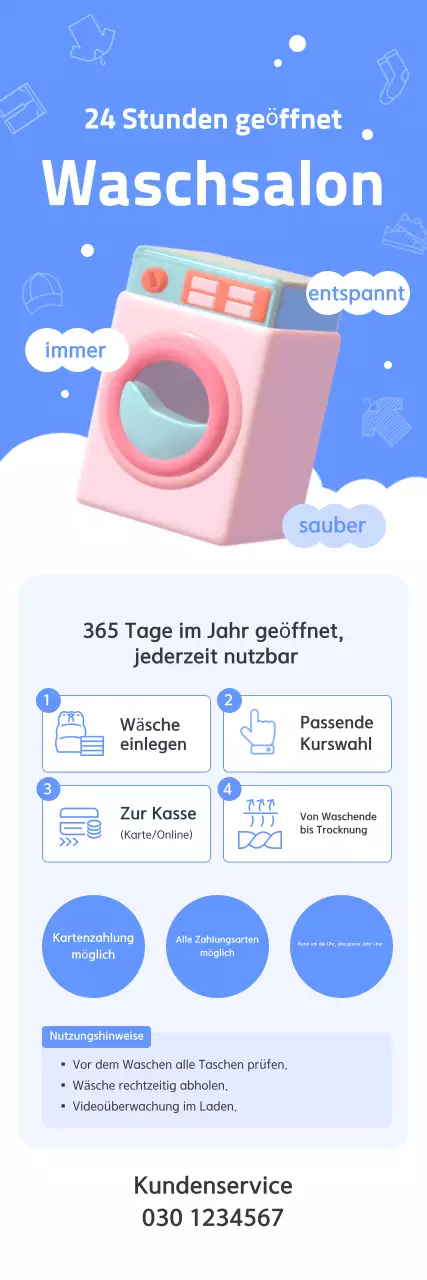 Himmelblaue, saubere SB-Wäscherei-Aktion
