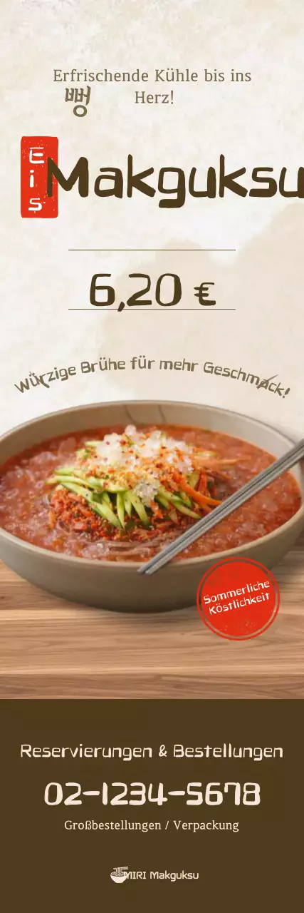 Werbung für die rote, ansprechende Buchweizennudel-Speisekarte