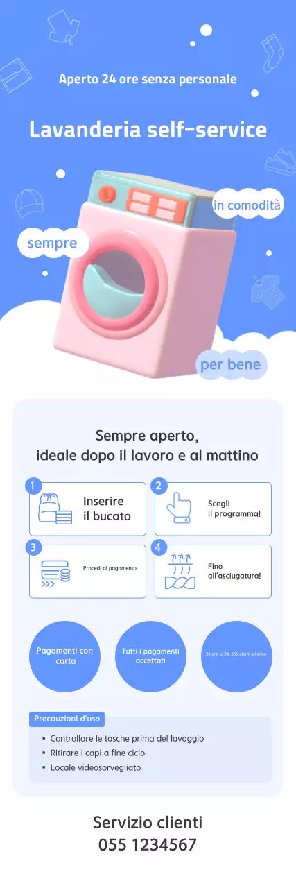 Promozione lavanderia self-service di colore azzurro cielo