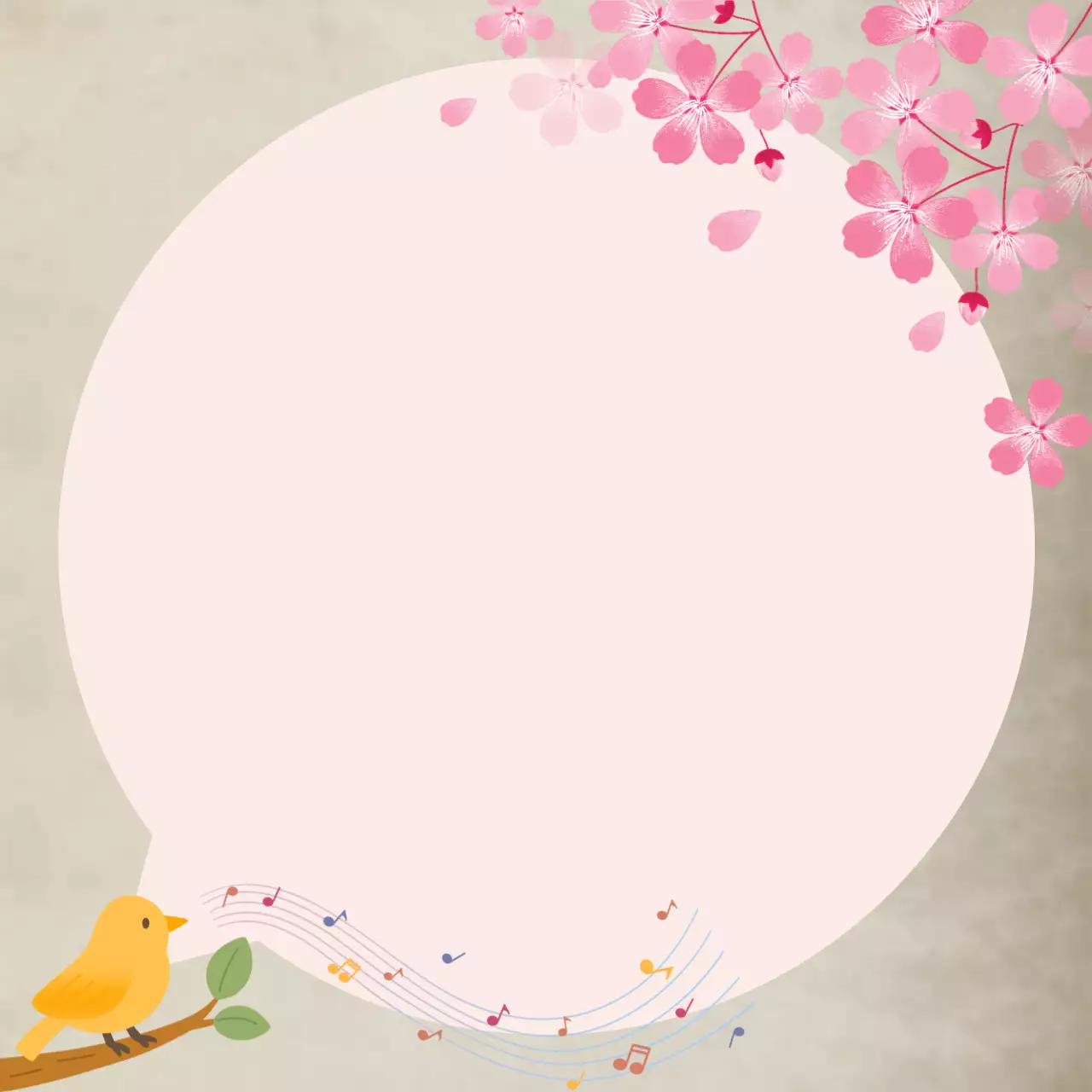 분홍색 아기자기한 벚꽃과 새 일러스트 엽서