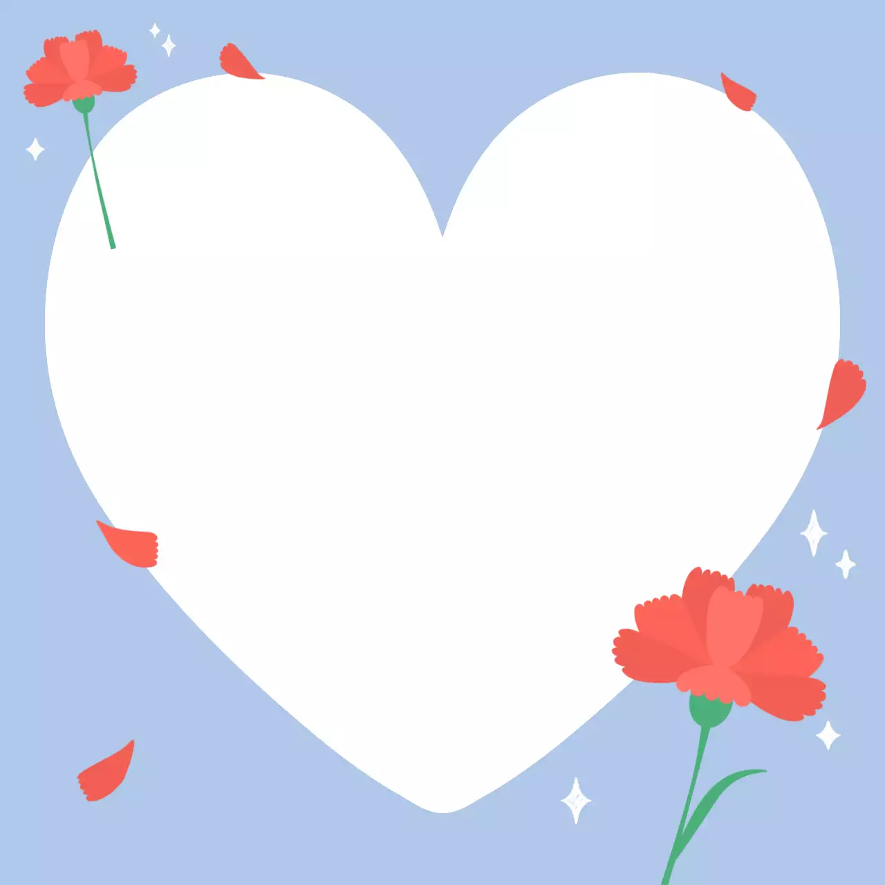 하늘색 아기자기한 가정의달 카네이션 꽃 하트