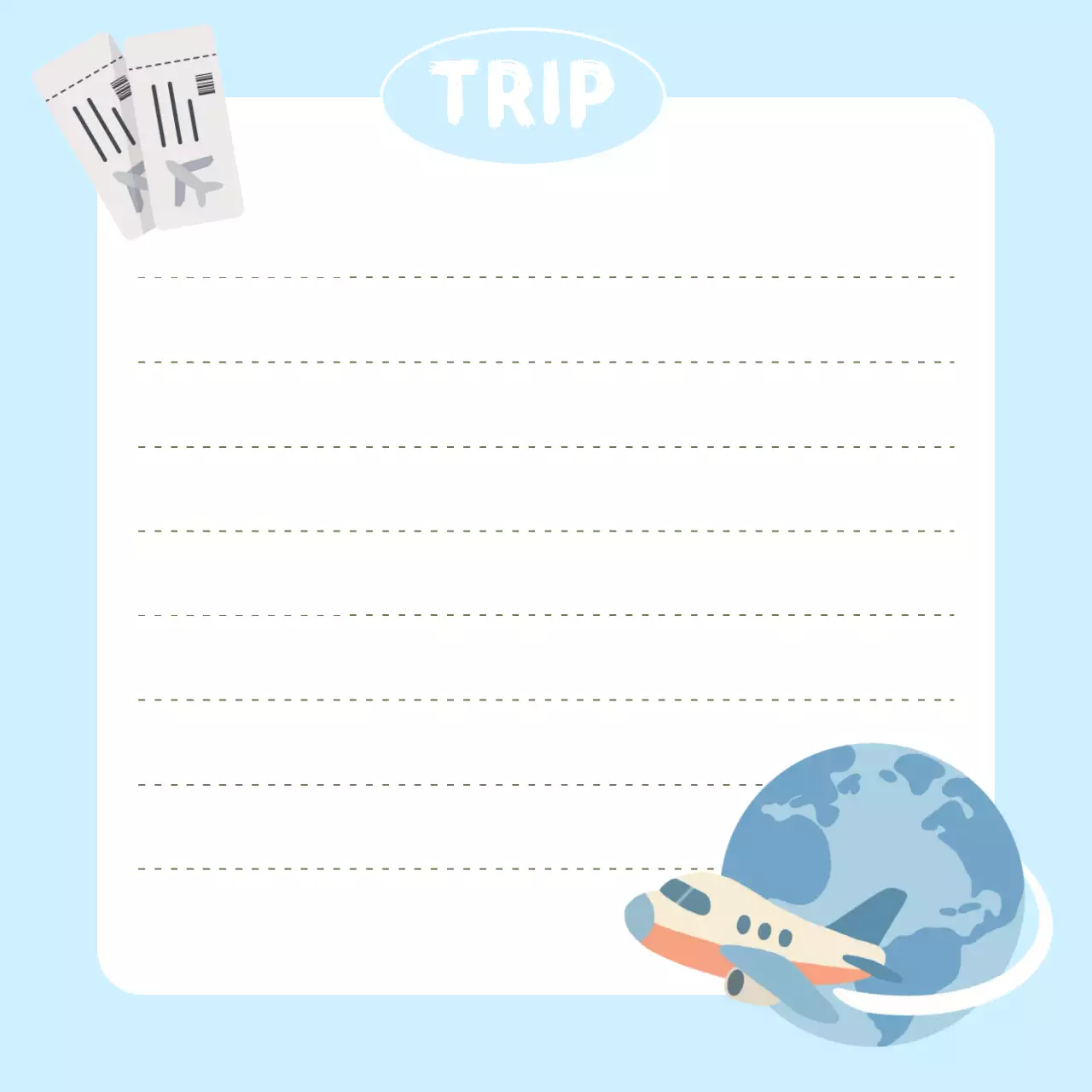 하늘색 아기자기한 여행 기록용 메모용지