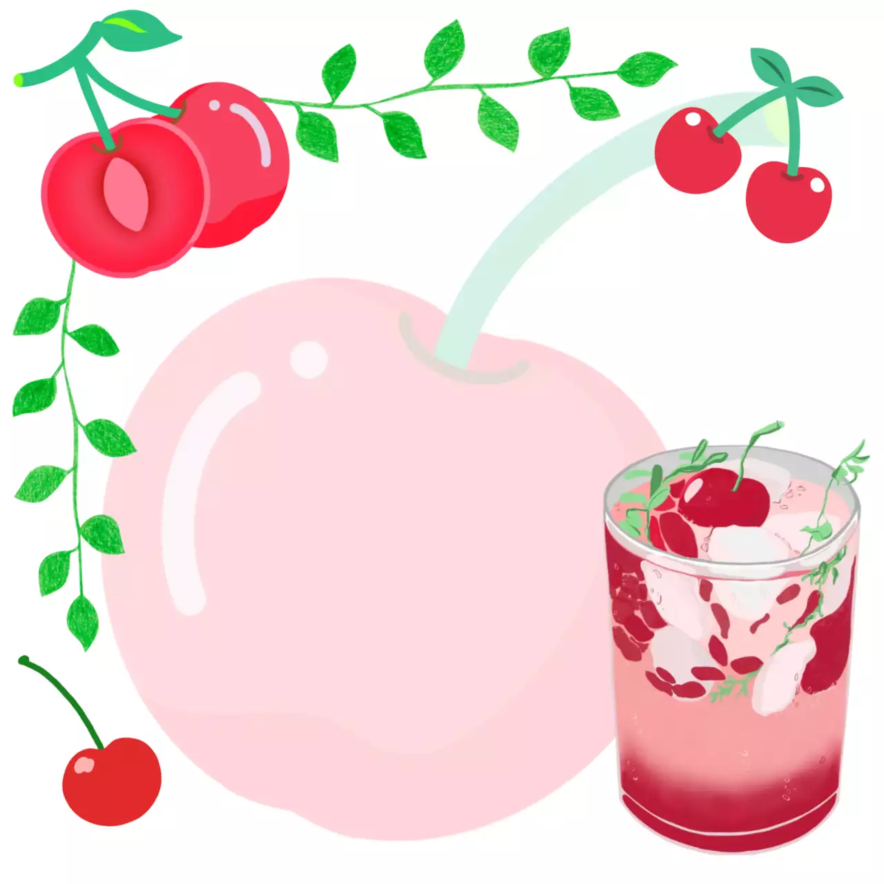 빨강 아기자기한 체리 음료 홍보