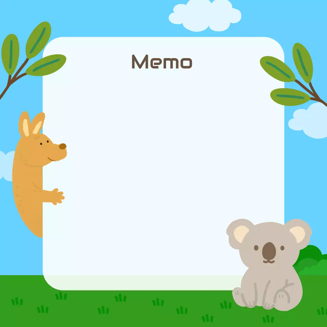 파란색 아기자기한 호주동물 편지 프레임