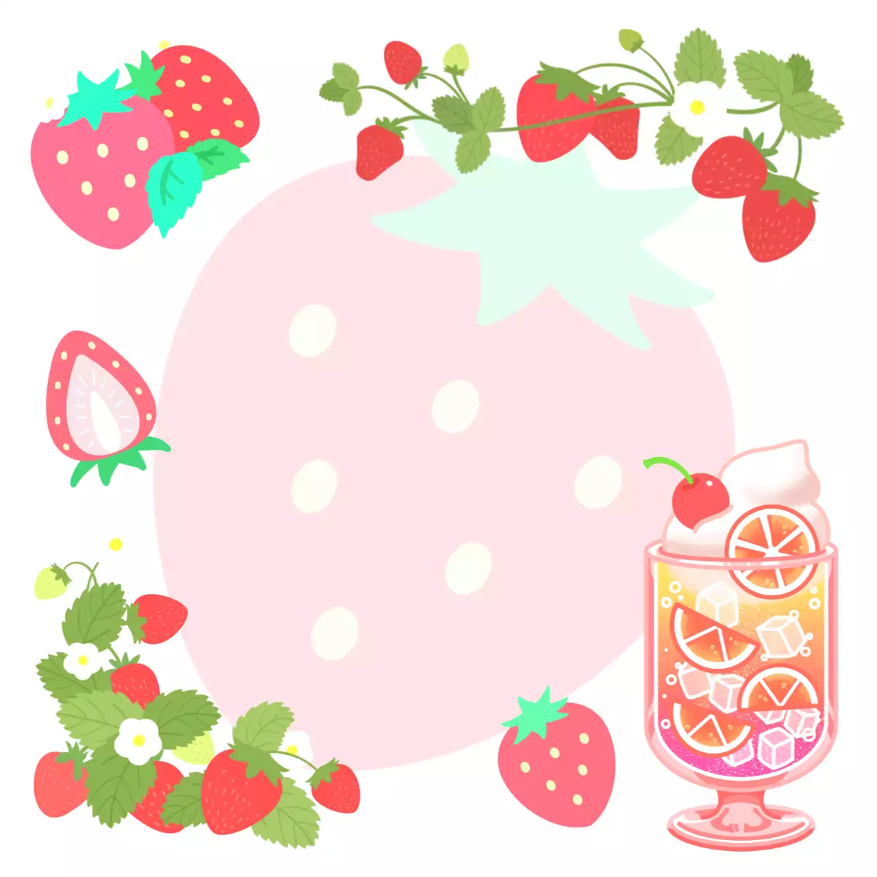 분홍색 미니멀 딸기 음료 홍보