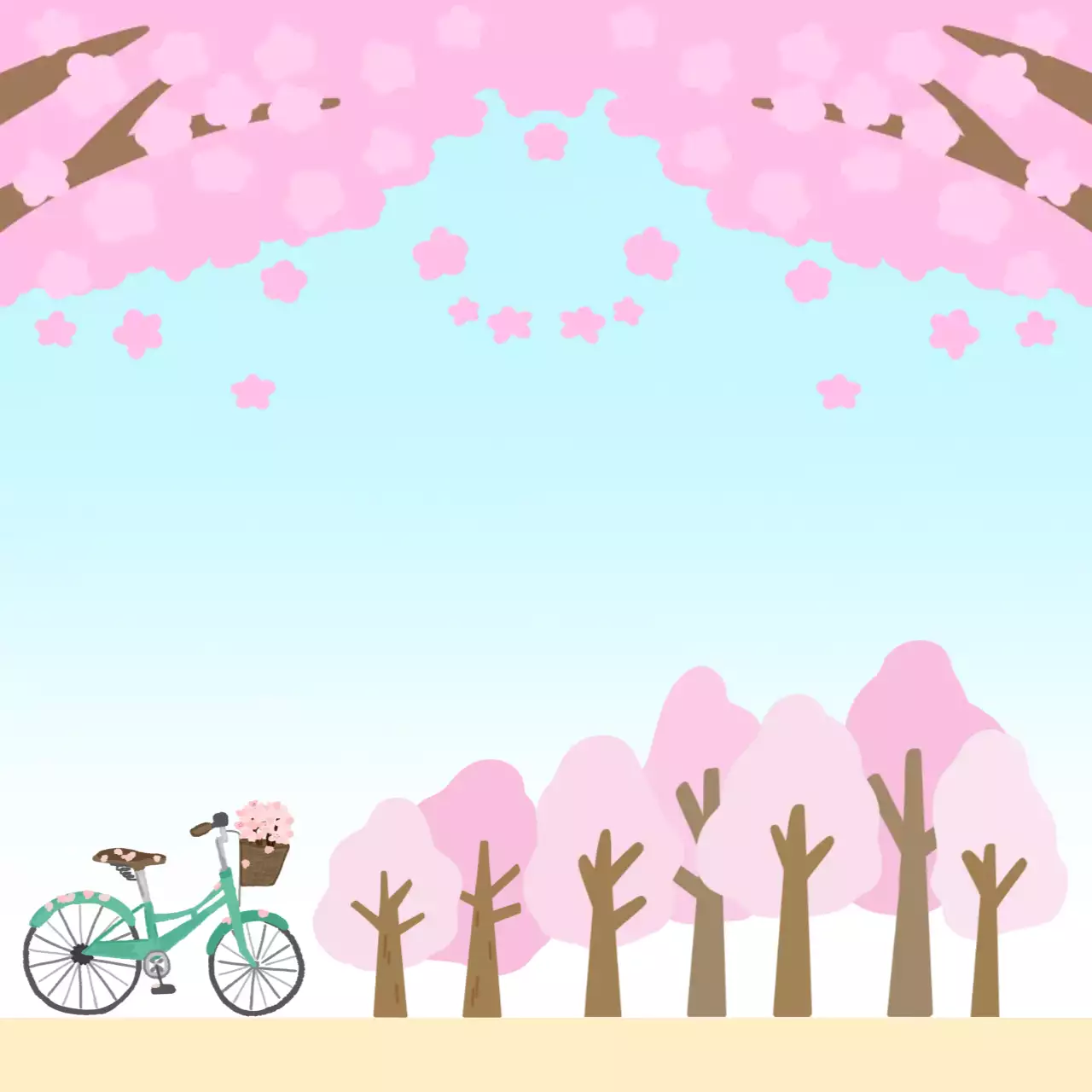 핑크 아기자기한 벚꽃 자전거 산책 안내