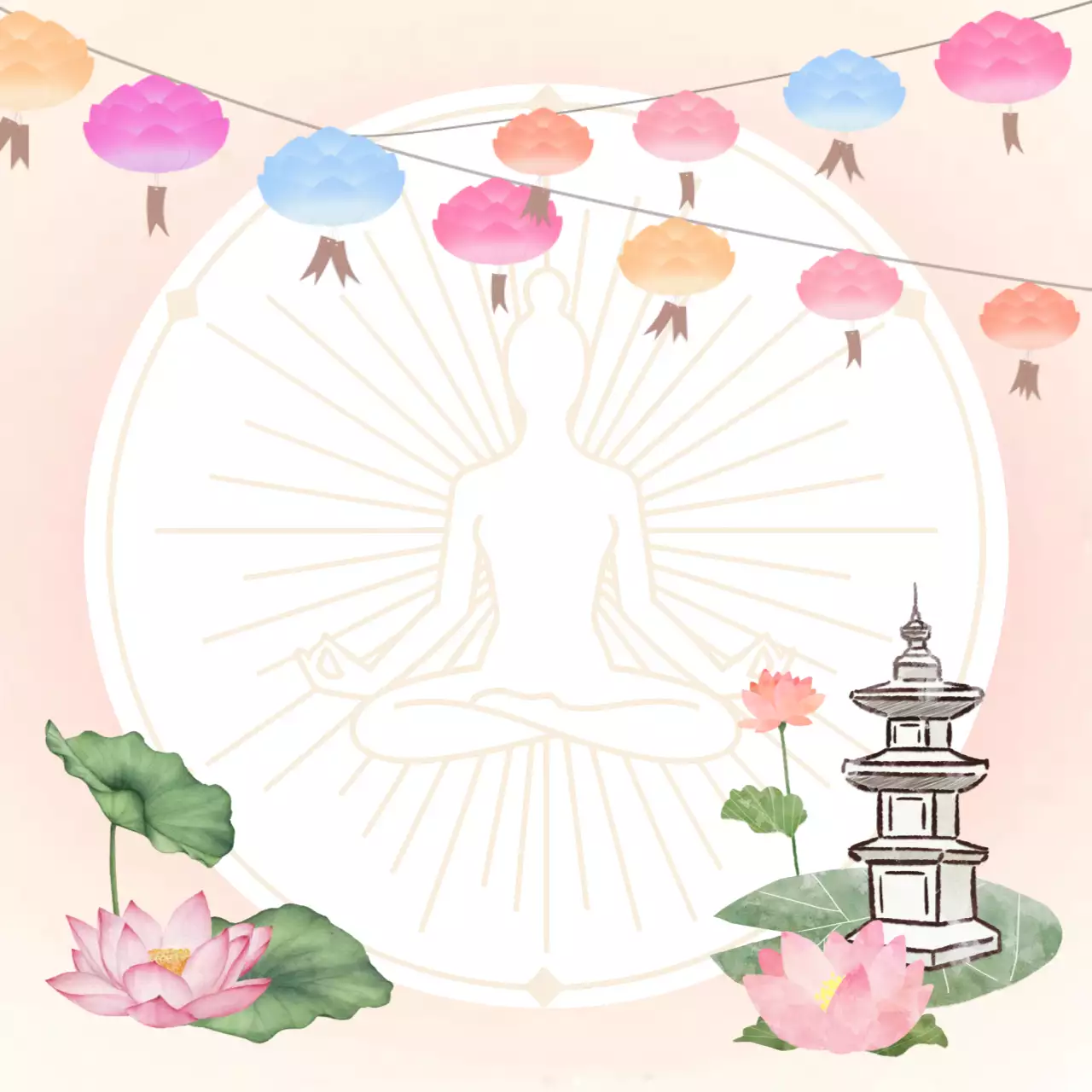 분홍 심플 연꽃과 명상 안내