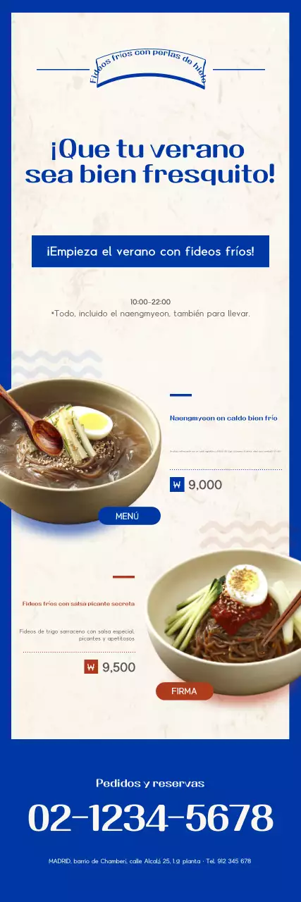 Promoción del menú de fideos fríos Blue Simple
