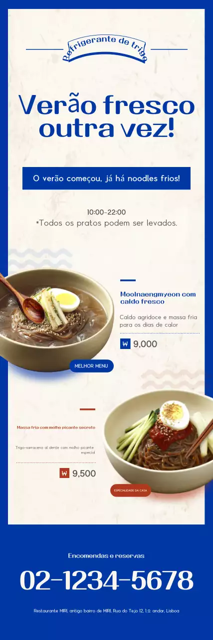 Promoção do Menu de Macarrão Frio Simples Azul