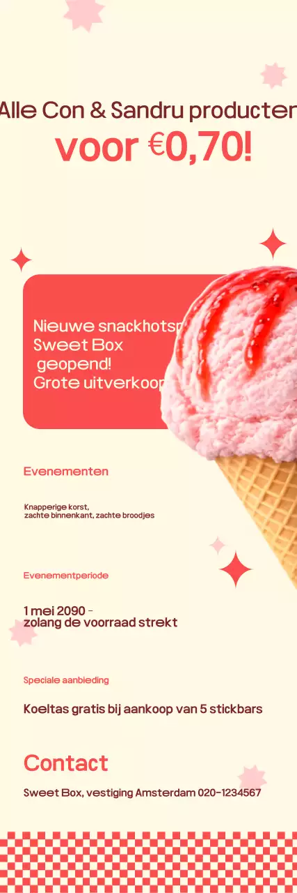 Rode, nette snacks voor een vaste prijs.