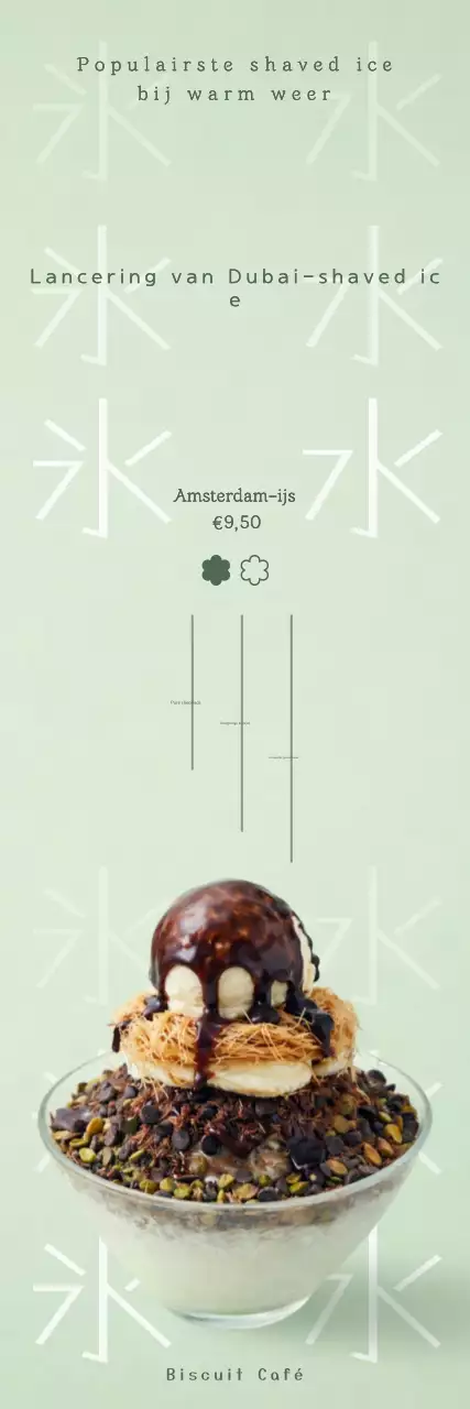 Het promoten van het lichtgroene, schone menu van Dubai met geschoren ijs.