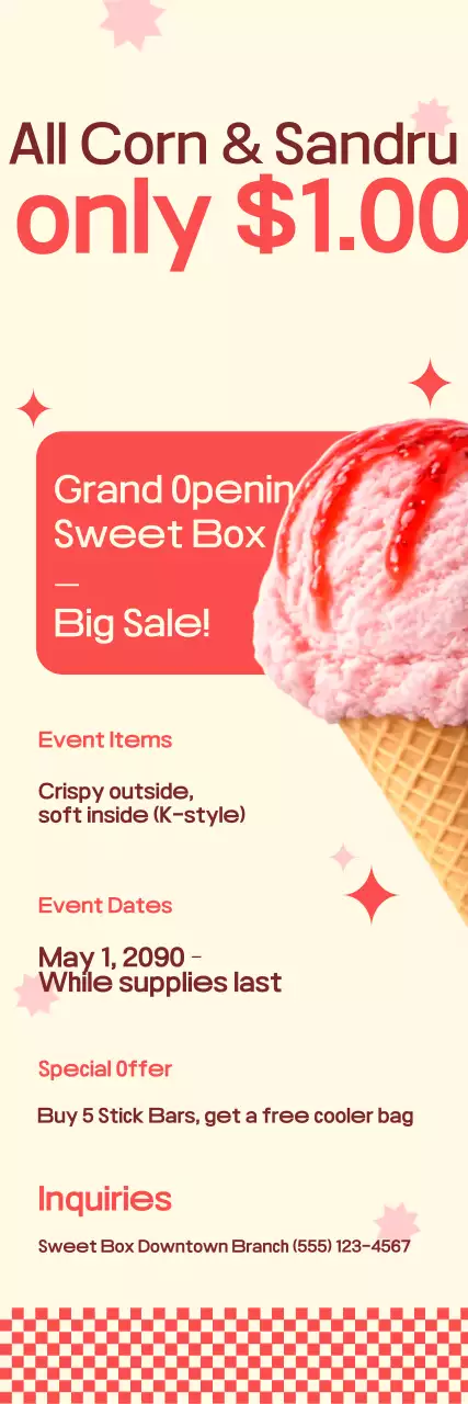 Red neat snacks at a uniform price