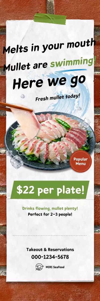 Quảng bá thực đơn sashimi tươi ngon, gọn gàng với tông màu xám chủ đạo.