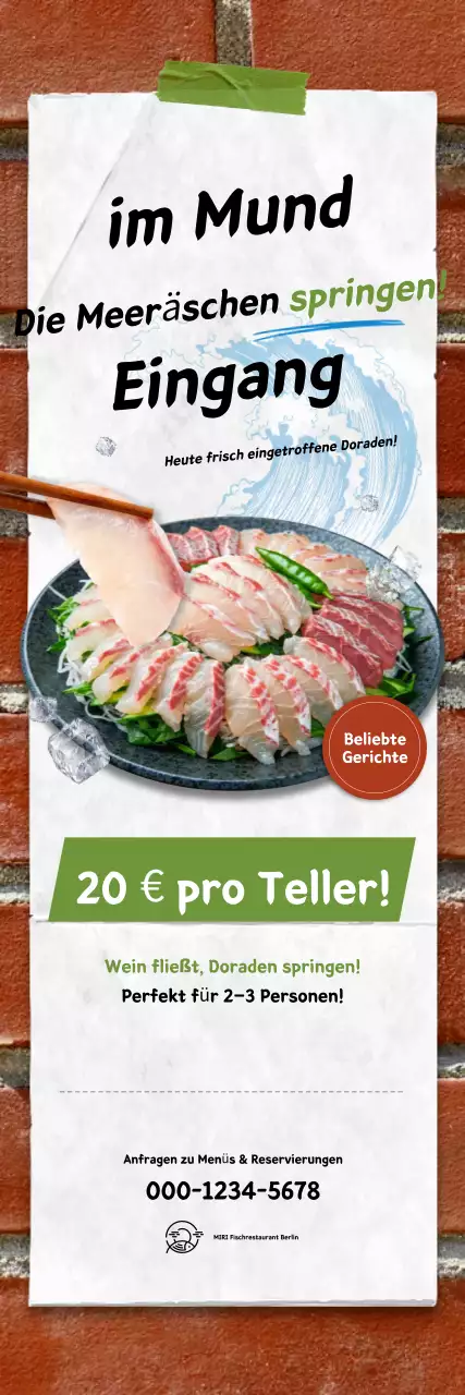 Förderung eines ansprechenden, grauen Menüs mit frischem Sashimi