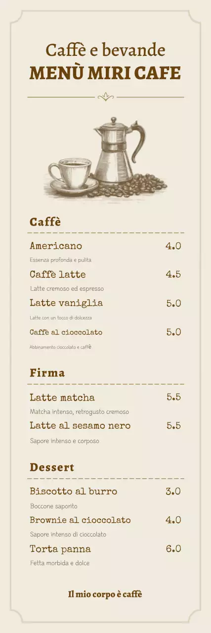 Menù del bar pulito e beige, menù promozionale