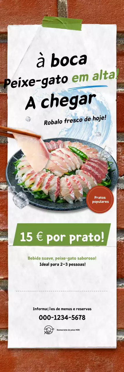 Promovendo um menu de sashimi fresco e elegante em tons de cinza.