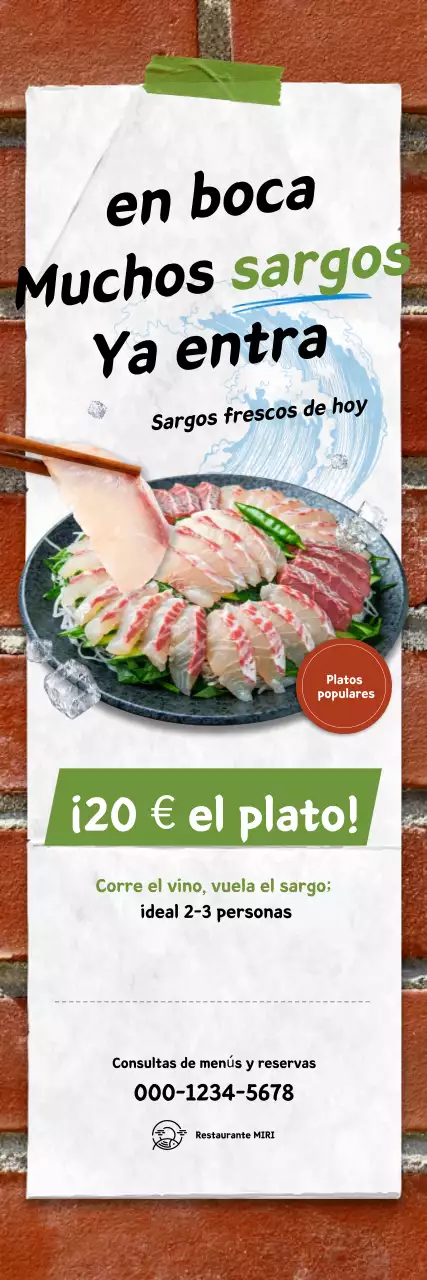 Promocionando un menú de sashimi fresco y pulcro de color gris.