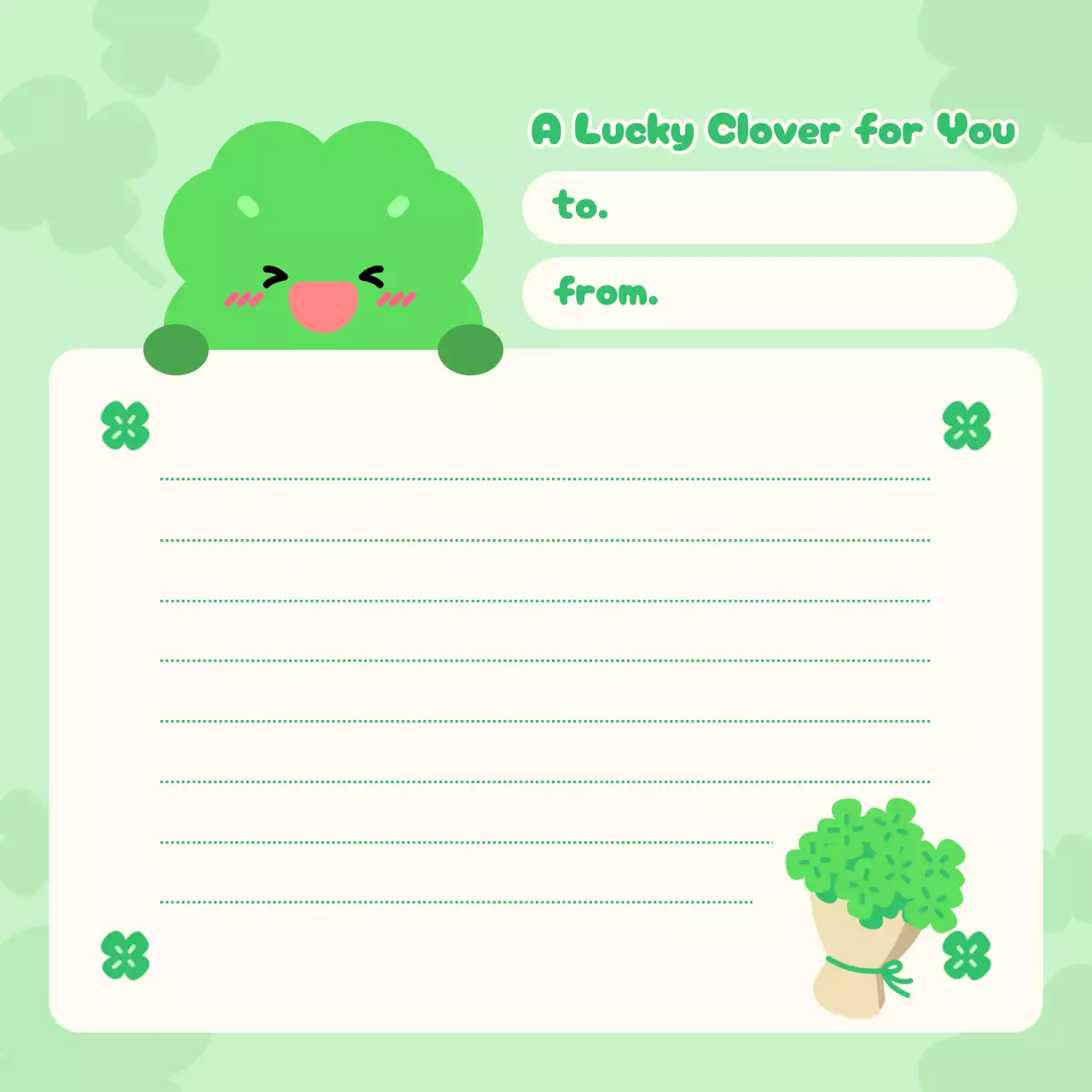 초록 아기자기한 네잎클로버 편지
