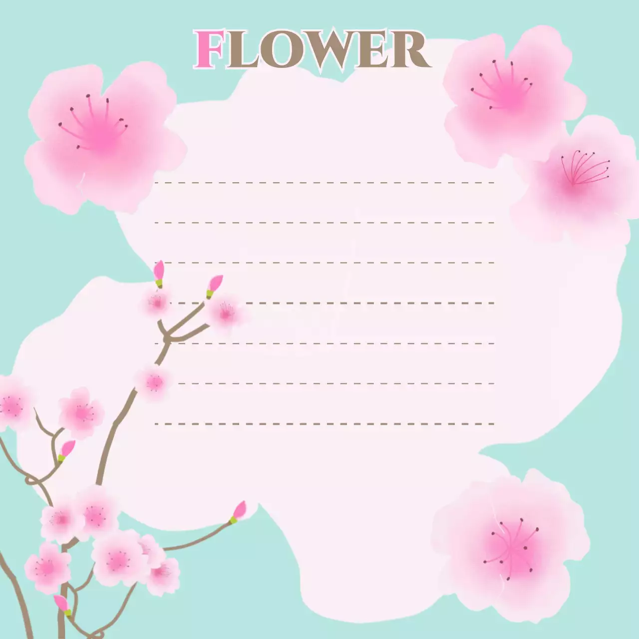 분홍색 미니멀 진달래꽃 엽서