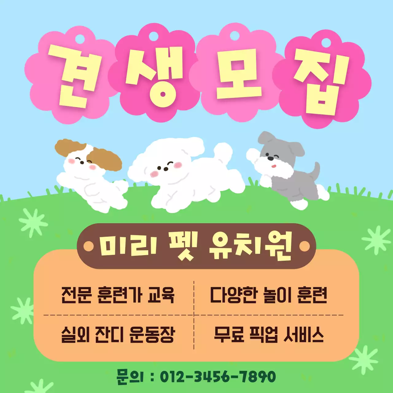 파랑 심플 반려동물 유치원 모집 안내