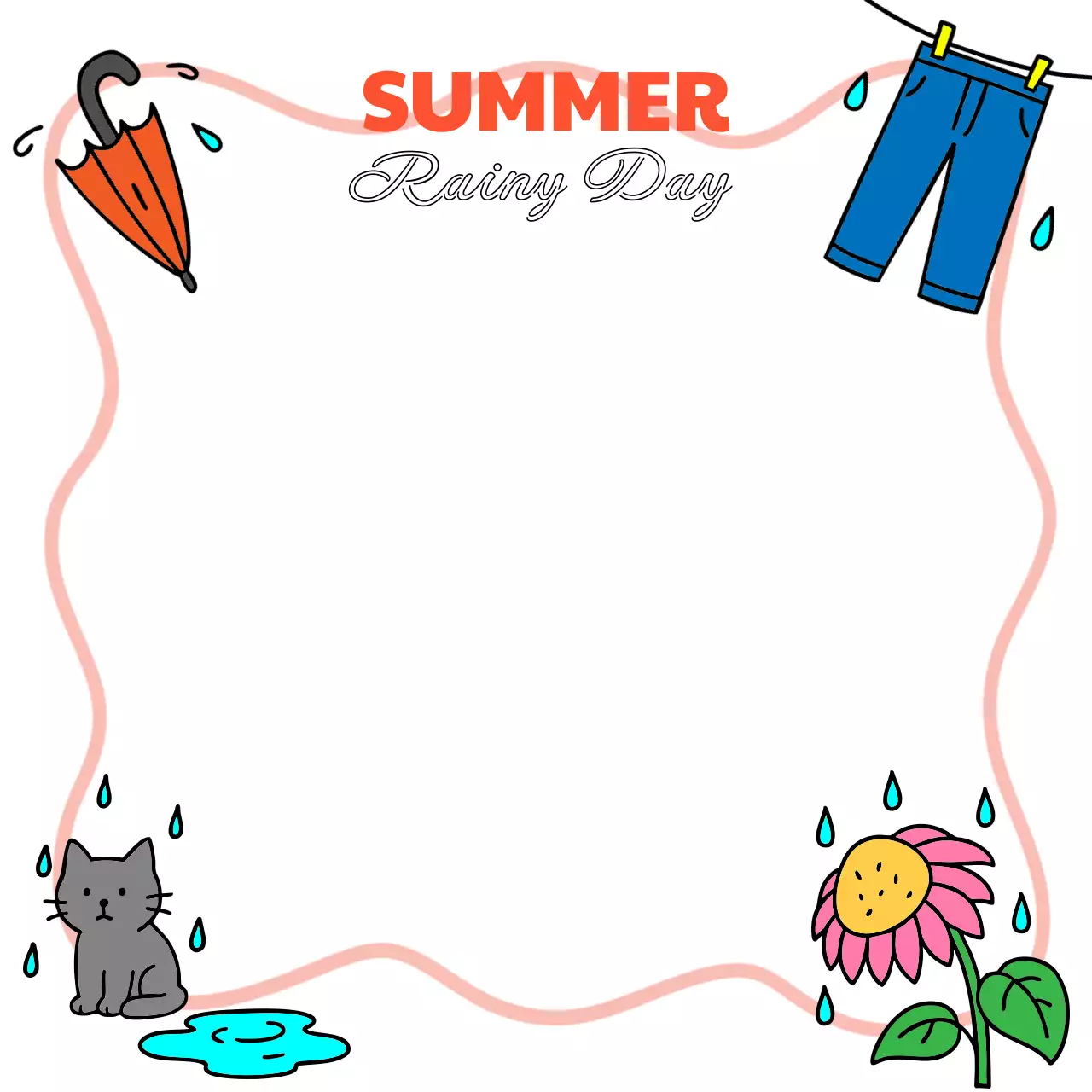 주황색 아기자기한 여름 장마철 편지