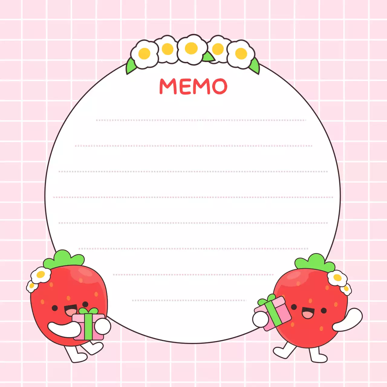 분홍색 아기자기한 딸기 노트 문구