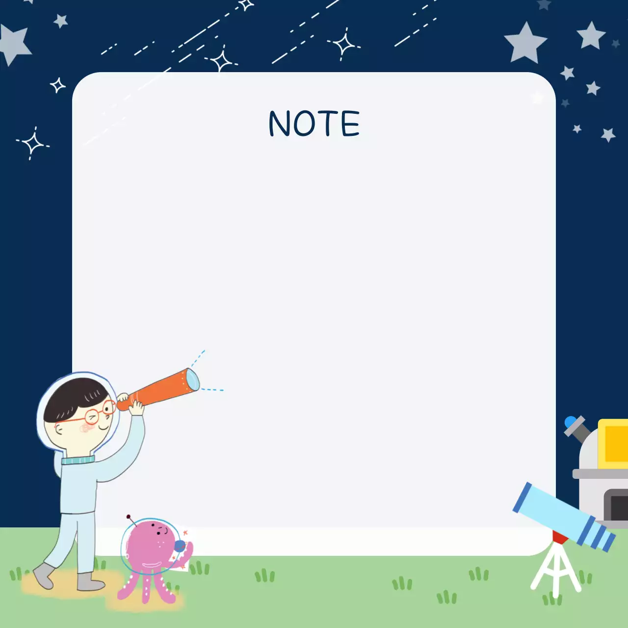 남색 아기자기한 우주 별관찰 포토 프레임