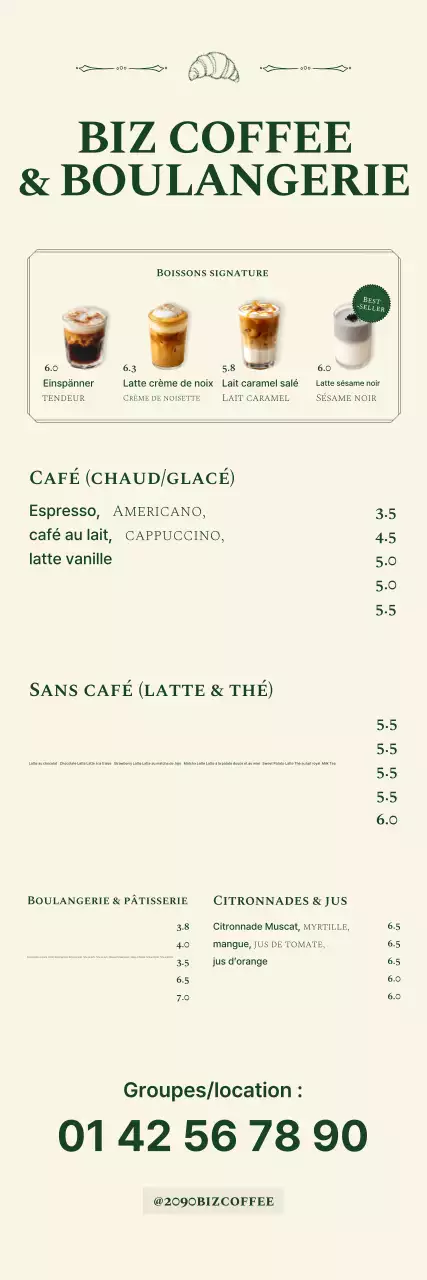 Promotion du menu café beige épuré