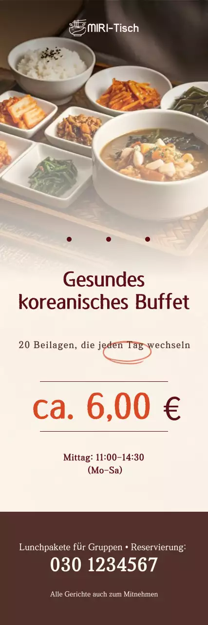 Werbung für ein ordentliches, braunes koreanisches Buffet