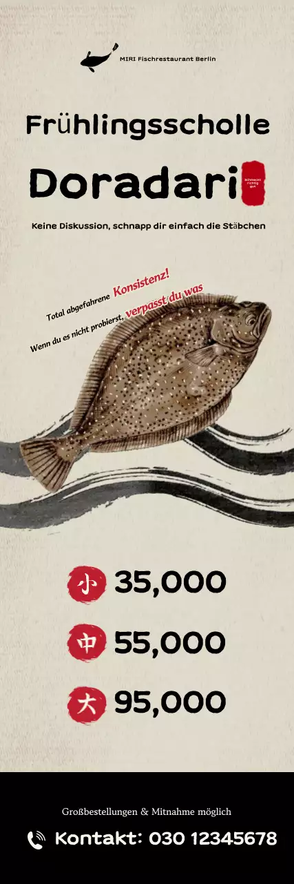 Werbung für das einfache graue Frühlingsflunder-Menü