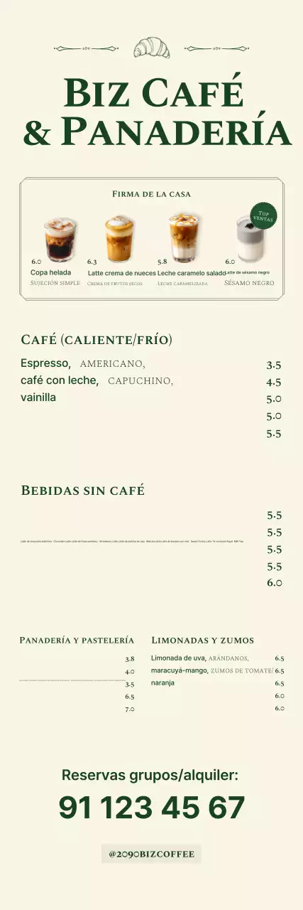 Promoción de menú de café limpio color beige