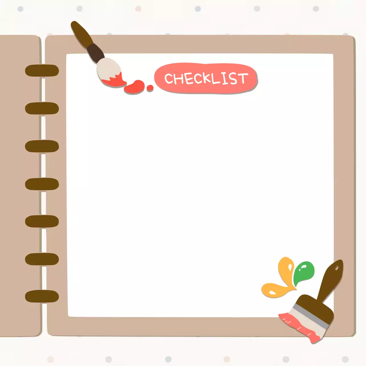 갈색 심플 미술도구 체크리스트 미니 노트