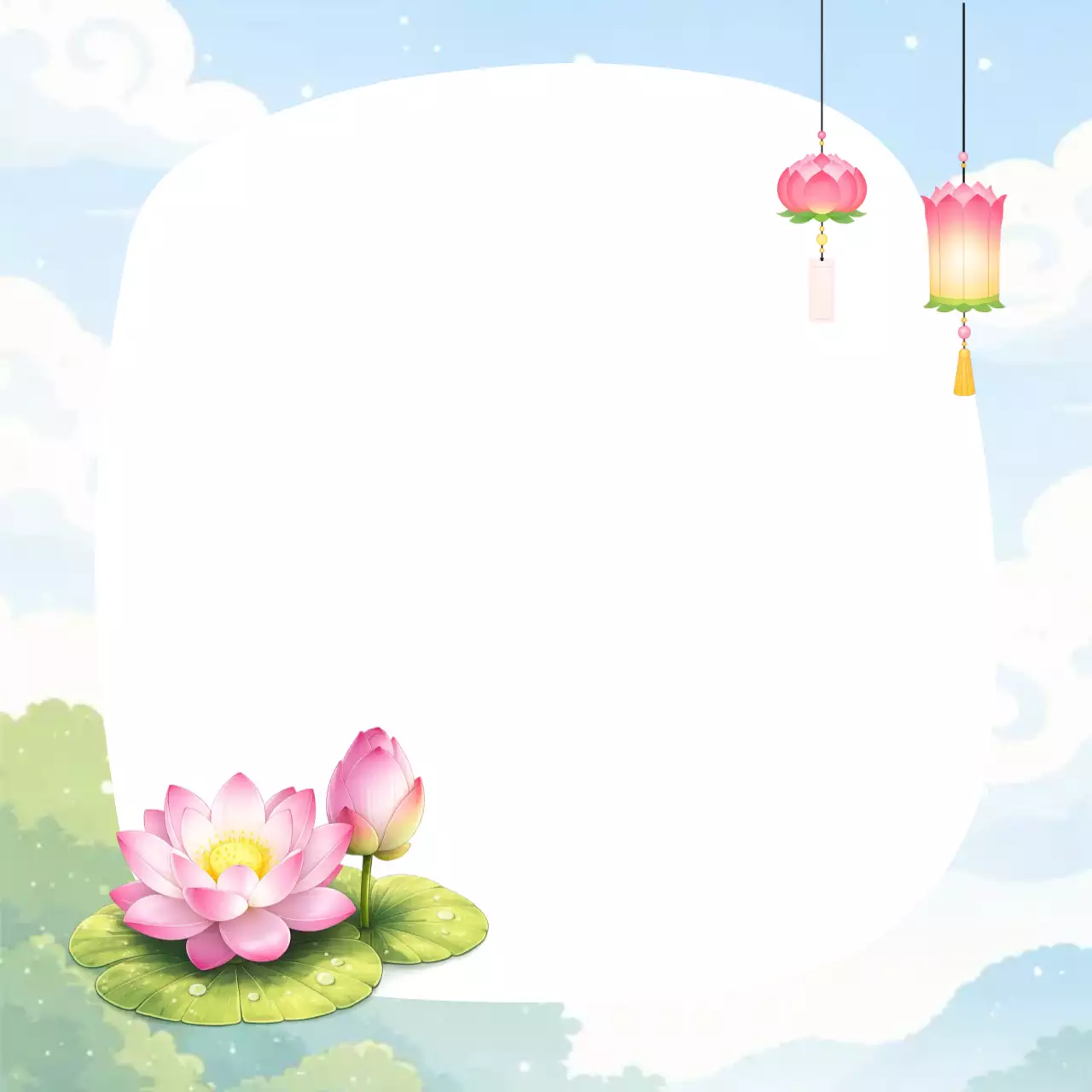 연분홍 아기자기한 연꽃과 풍경 엽서