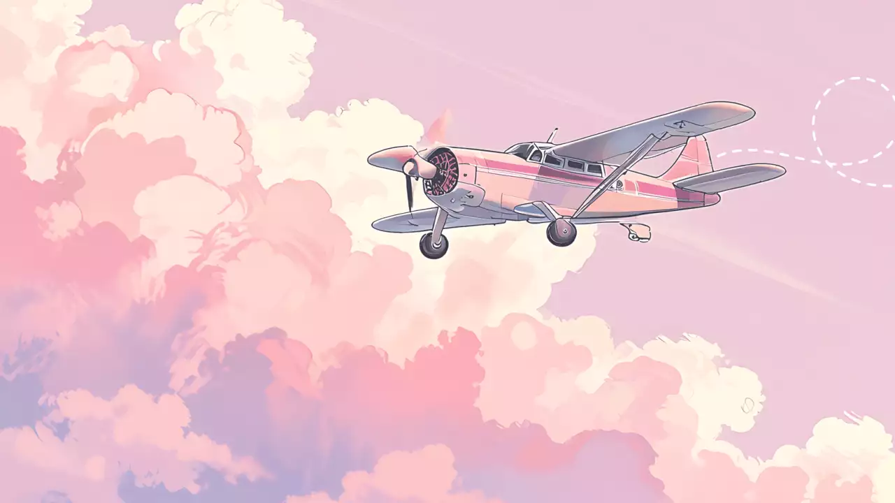 분홍색 몽환적인 비행기 풍경