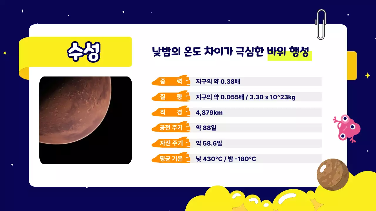 남색 깔끔 태양계 교육 자료