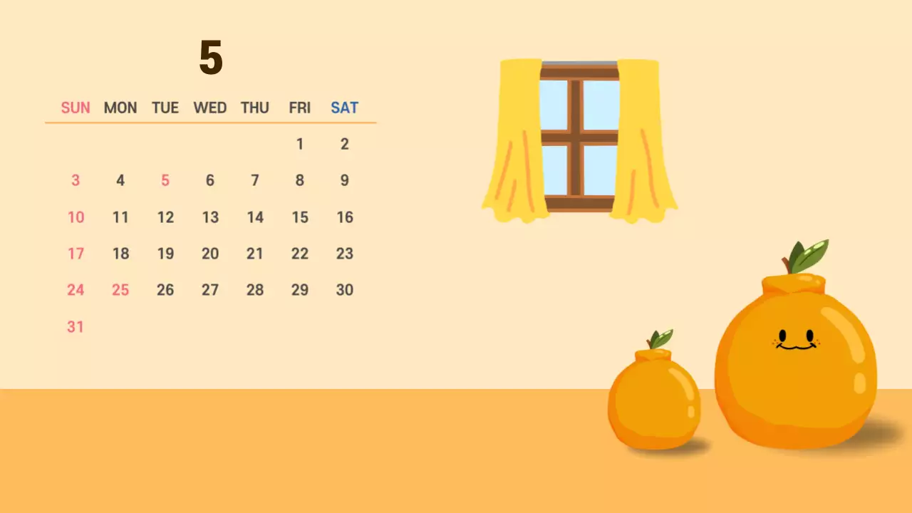 주황색 귀여운 달력 엽서